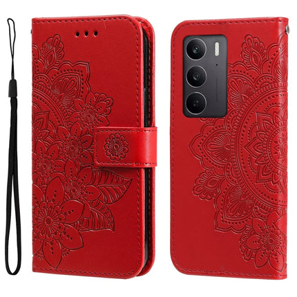 For Realme C75  /  14x 5G Case PU Leather Wallet Floral Phone Cover Stand View - Red