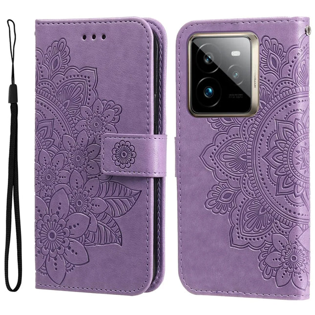 For Realme GT 7 Pro 5G Case PU Leather Wallet Floral Phone Cover Stand View - Purple