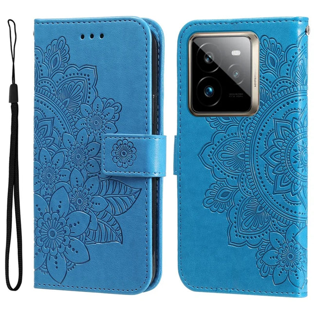 For Realme GT 7 Pro 5G Case PU Leather Wallet Floral Phone Cover Stand View - Blue