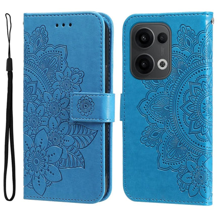 For Oppo Reno13 5G (Global) Case PU Leather Wallet Floral Phone Cover Stand View - Blue