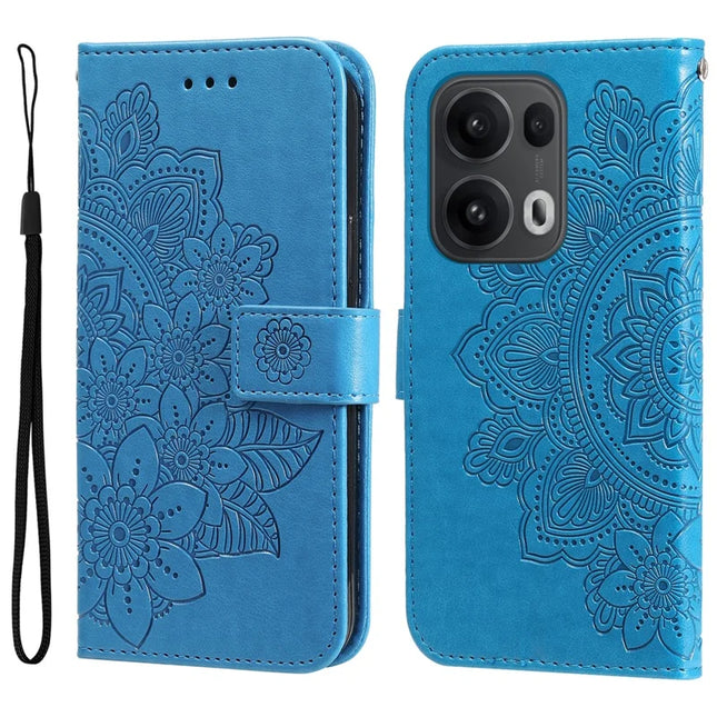 For Oppo Reno13 Pro 5G Case PU Leather Wallet Floral Phone Cover Stand View - Blue