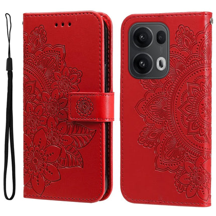 For Oppo Reno13 Pro 5G Case PU Leather Wallet Floral Phone Cover Stand View - Red