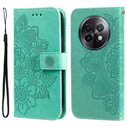 For Realme 13+ 5G / 13 Pro 5G (China) Case PU Leather Wallet Floral Phone Cover - Green