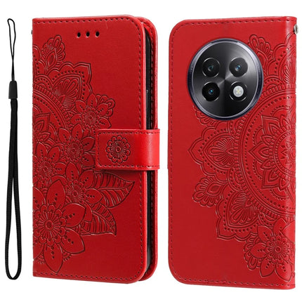 For Realme 13+ 5G / 13 Pro 5G (China) Case PU Leather Wallet Floral Phone Cover - Red