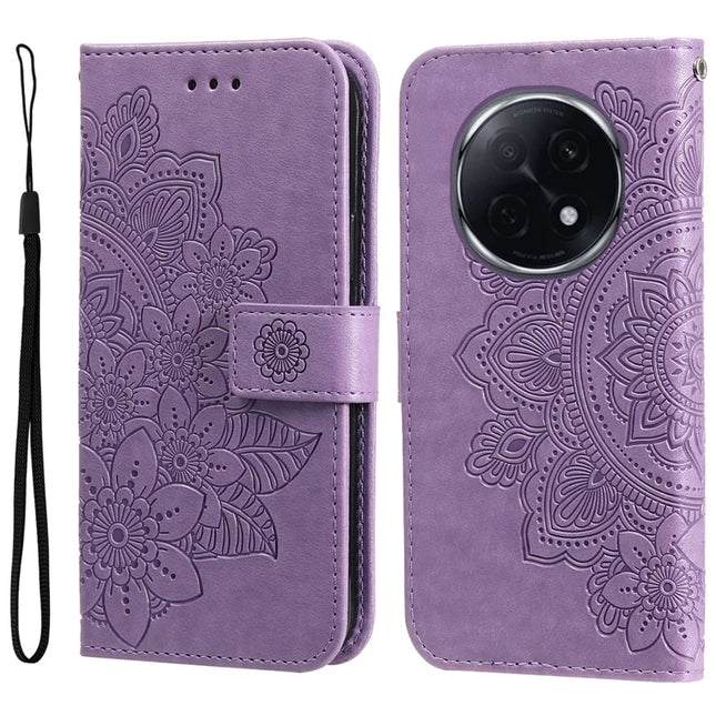 For Oppo A5 Pro 5G Case PU Leather Wallet Floral Phone Cover Stand View - Purple