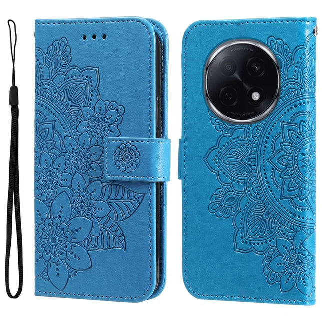 For Oppo A5 Pro 5G Case PU Leather Wallet Floral Phone Cover Stand View - Blue
