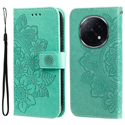 For Oppo A5 Pro 5G Case PU Leather Wallet Floral Phone Cover Stand View - Green