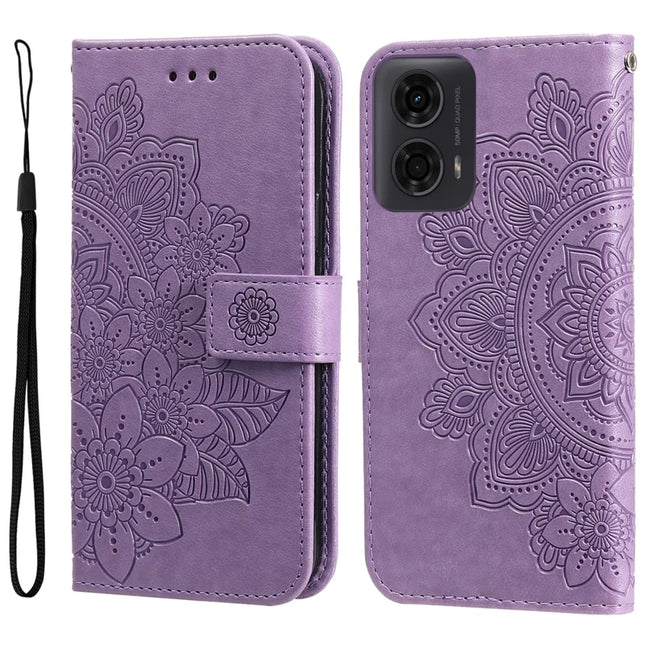 Case for Motorola Moto G04 4G / G24 4G / G04s 4G / E14 4G PU Leather Wallet Floral Phone Cover - Purple