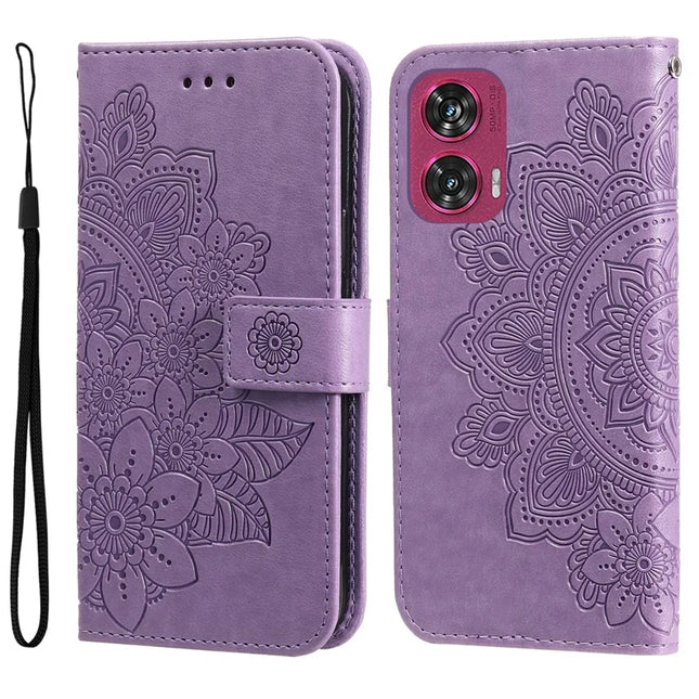 For Motorola Edge 50 Fusion 5G Case PU Leather Wallet Floral Phone Cover Stand View - Purple