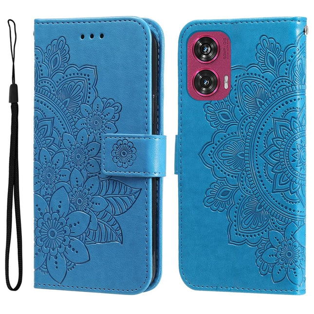 For Motorola Edge 50 Fusion 5G Case PU Leather Wallet Floral Phone Cover Stand View - Blue