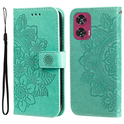 For Motorola Edge 50 Fusion 5G Case PU Leather Wallet Floral Phone Cover Stand View - Green