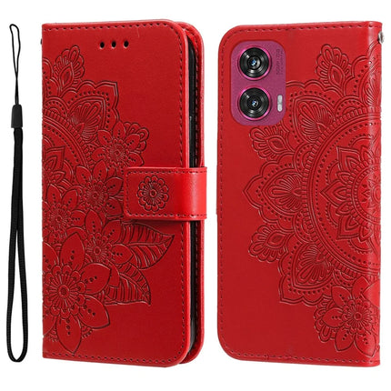 For Motorola Edge 50 Fusion 5G Case PU Leather Wallet Floral Phone Cover Stand View - Red