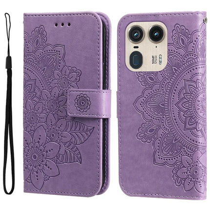 For Motorola Edge 50 Ultra 5G / Moto X50 Ultra 5G Case PU Leather Wallet Floral Phone Cover Stand View - Purple