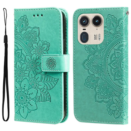 For Motorola Edge 50 Ultra 5G / Moto X50 Ultra 5G Case PU Leather Wallet Floral Phone Cover Stand View - Green