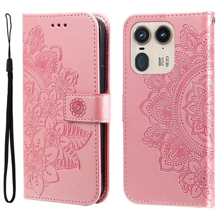 For Motorola Edge 50 Ultra 5G / Moto X50 Ultra 5G Case PU Leather Wallet Floral Phone Cover Stand View - Pink