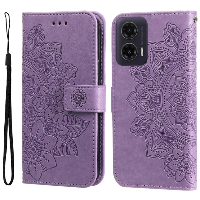 For Motorola Moto G35 5G Case PU Leather Wallet Floral Phone Cover Stand View - Purple