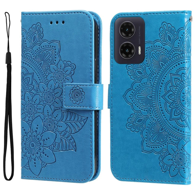 For Motorola Moto G35 5G Case PU Leather Wallet Floral Phone Cover Stand View - Blue