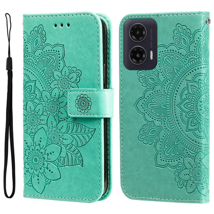 For Motorola Moto G35 5G Case PU Leather Wallet Floral Phone Cover Stand View - Green