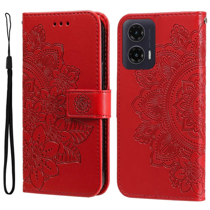 For Motorola Moto G35 5G Case PU Leather Wallet Floral Phone Cover Stand View - Red