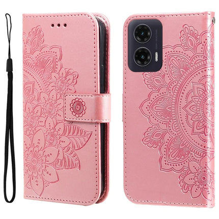 For Motorola Moto G35 5G Case PU Leather Wallet Floral Phone Cover Stand View - Pink