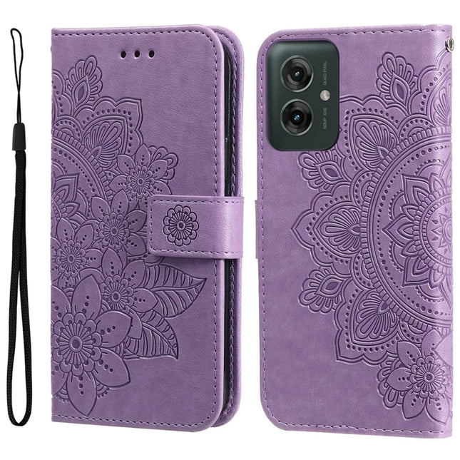 For Motorola Moto G55 5G Case PU Leather Wallet Floral Phone Cover - Purple