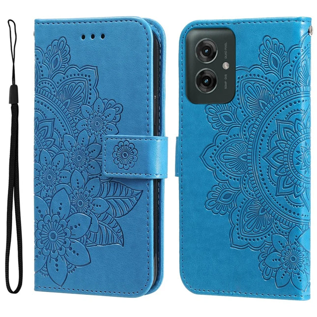 For Motorola Moto G55 5G Case PU Leather Wallet Floral Phone Cover - Blue