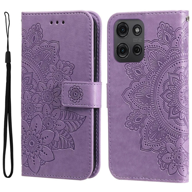 For Motorola Moto G75 5G Case PU Leather Wallet Floral Phone Cover Stand View - Purple