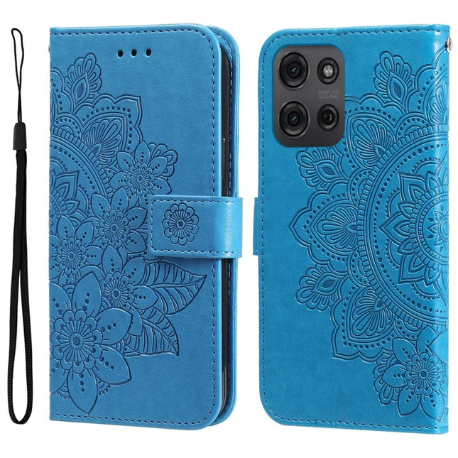 For Motorola Moto G75 5G Case PU Leather Wallet Floral Phone Cover Stand View - Blue
