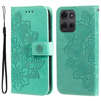 For Motorola Moto G75 5G Case PU Leather Wallet Floral Phone Cover Stand View - Green