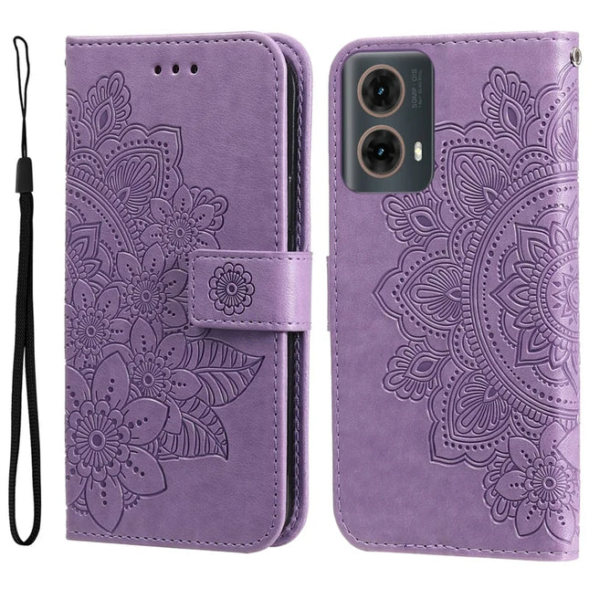 For Motorola Moto G85 5G / S50 Neo 5G Case PU Leather Wallet Floral Phone Cover - Purple