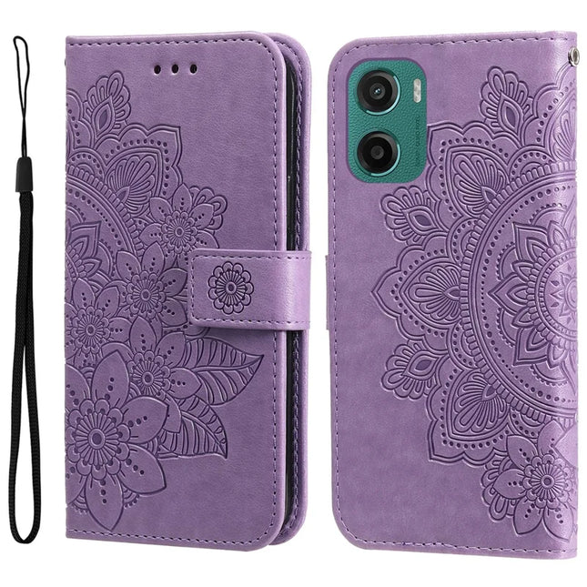 For Motorola Moto G05 4G / E15 4G Case PU Leather Wallet Floral Phone Cover Stand View - Purple