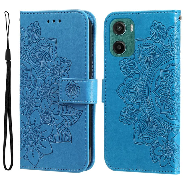 For Motorola Moto G05 4G / E15 4G Case PU Leather Wallet Floral Phone Cover Stand View - Blue