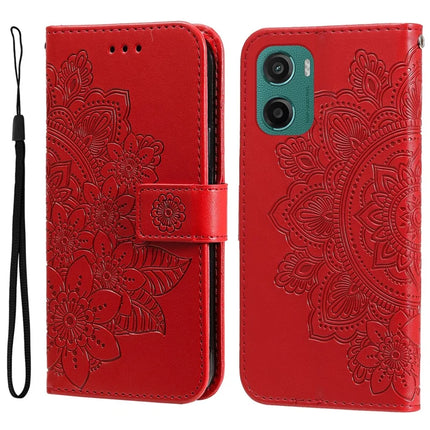 For Motorola Moto G05 4G / E15 4G Case PU Leather Wallet Floral Phone Cover Stand View - Red