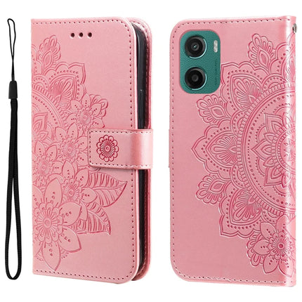 For Motorola Moto G05 4G / E15 4G Case PU Leather Wallet Floral Phone Cover Stand View - Pink