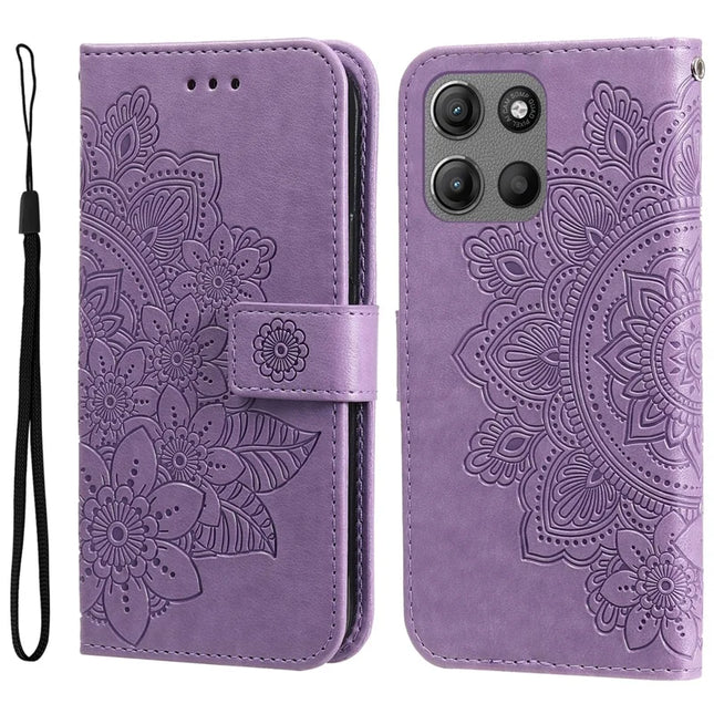 For Motorola Moto G15 4G / G15 Power 4G Case PU Leather Wallet Floral Phone Cover Stand View - Purple