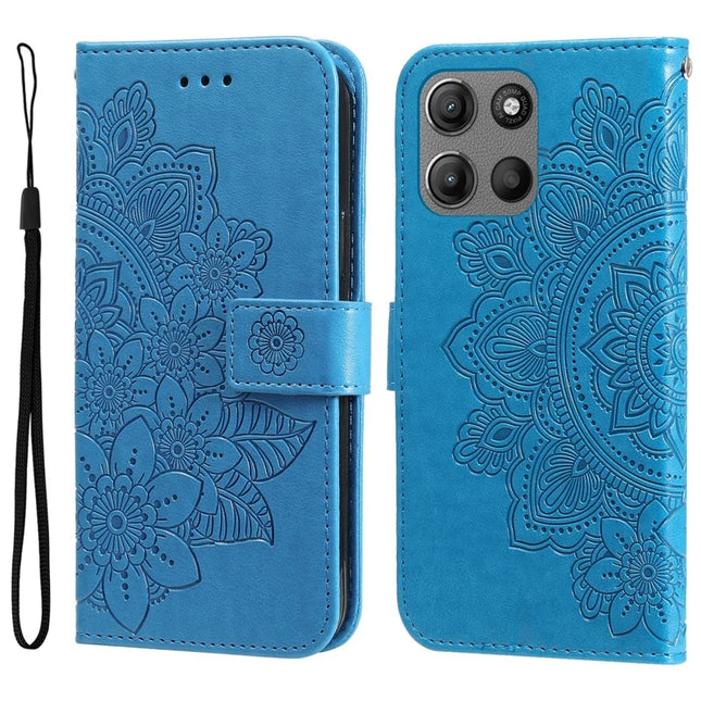 For Motorola Moto G15 4G / G15 Power 4G Case PU Leather Wallet Floral Phone Cover Stand View - Blue