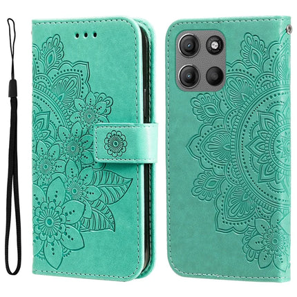 For Motorola Moto G15 4G / G15 Power 4G Case PU Leather Wallet Floral Phone Cover Stand View - Green