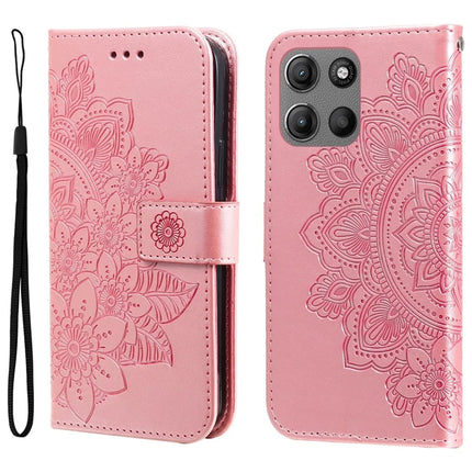 For Motorola Moto G15 4G / G15 Power 4G Case PU Leather Wallet Floral Phone Cover Stand View - Pink