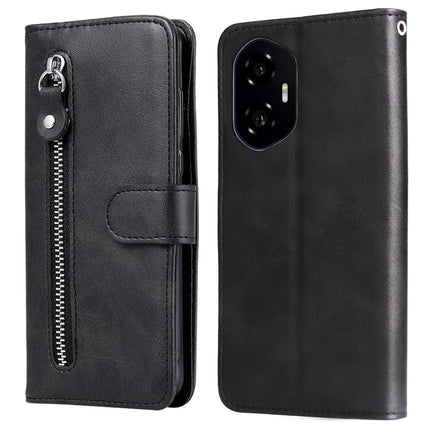 For Honor 300 Case Zipper Wallet Calf Texture PU Leather Phone Cover - Black