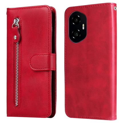 For Honor 300 Case Zipper Wallet Calf Texture PU Leather Phone Cover - Red