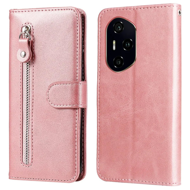 For Honor 300 Pro / 300 Ultra Case Zipper Wallet Calf Texture PU Leather Phone Cover - Pink