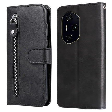 For Honor 300 Pro / 300 Ultra Case Zipper Wallet Calf Texture PU Leather Phone Cover - Black