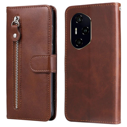 For Honor 300 Pro / 300 Ultra Case Zipper Wallet Calf Texture PU Leather Phone Cover - Brown
