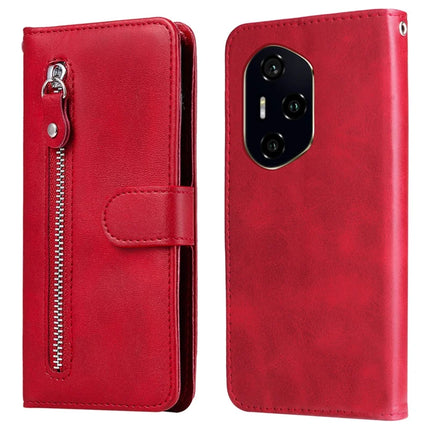 For Honor 300 Pro / 300 Ultra Case Zipper Wallet Calf Texture PU Leather Phone Cover - Red