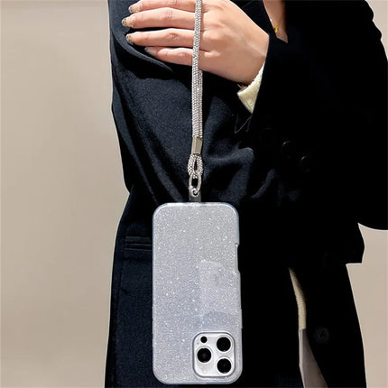 For iPhone 16 Pro Max Case with Wrist Strap TPU Phone Back Cover Glitter Design