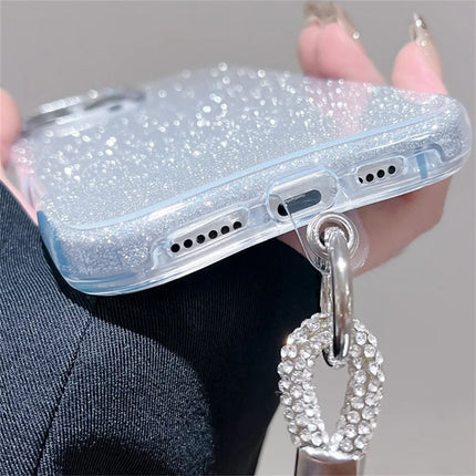 For iPhone 16 Pro Max Case with Wrist Strap TPU Phone Back Cover Glitter Design