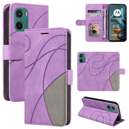 For Motorola Moto G05 4G Leather Case Wallet Stand Color Splicing Phone Cover - Purple