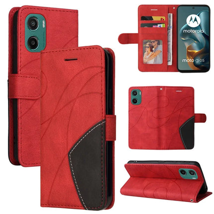 For Motorola Moto G05 4G Leather Case Wallet Stand Color Splicing Phone Cover - Red