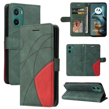 For Motorola Moto G05 4G Leather Case Wallet Stand Color Splicing Phone Cover - Green
