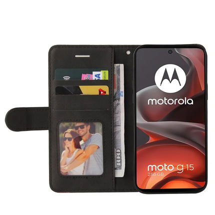 For Motorola Moto G15 4G Leather Case Wallet Stand Color Splicing Phone Cover